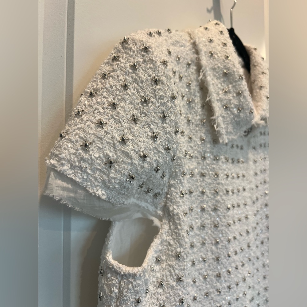 Jason Wu Pearl Beaded Tweed Jacket Ivory White Embellished Blazer M